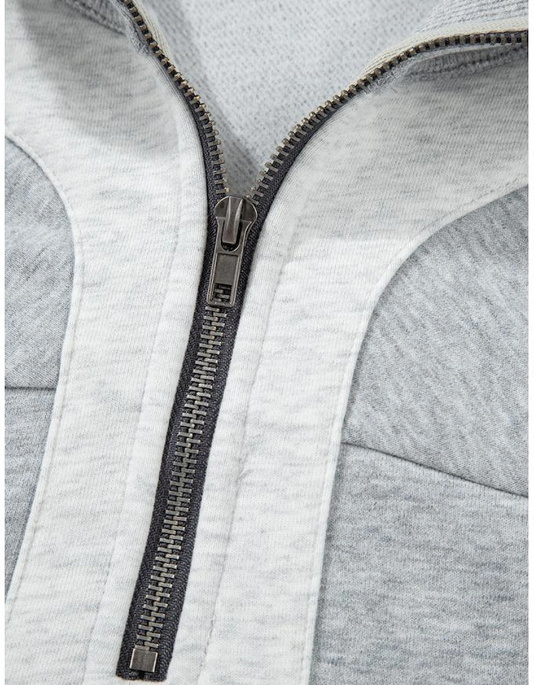 Gray Half Zipper Collared Drop Shoulder Side Slits Sweatshirt