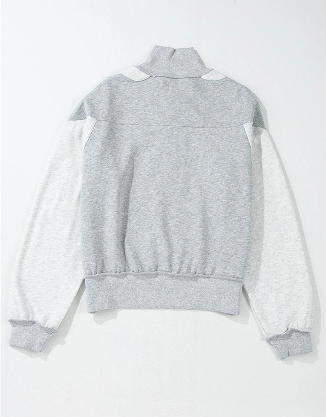 Gray Half Zipper Collared Drop Shoulder Side Slits Sweatshirt