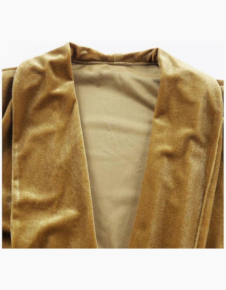 Yellow Velvet Open Front Pocketed Long Duster