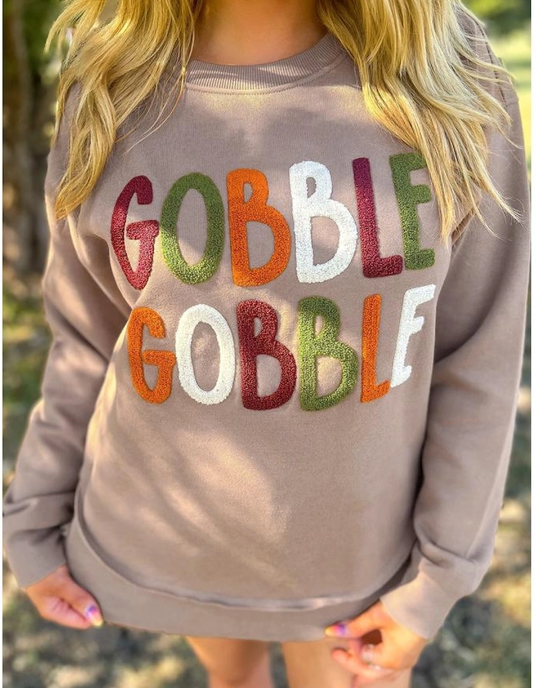 Dark Khaki GOBBLE Letter Graphic Thanksgiving Shift Sweatshirt
