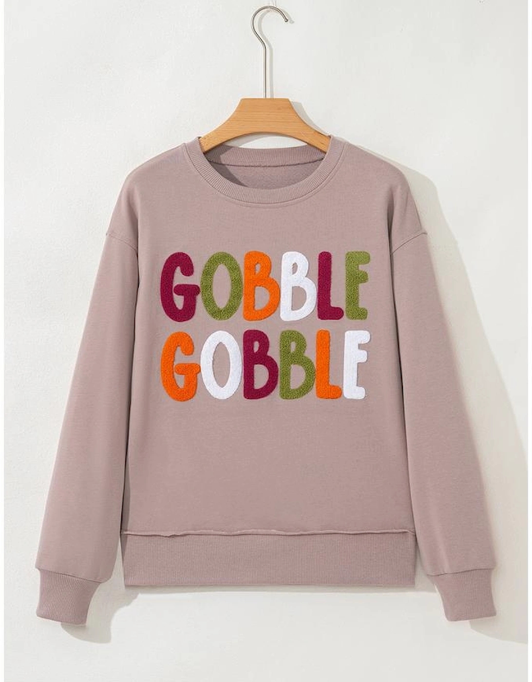 Dark Khaki GOBBLE Letter Graphic Thanksgiving Shift Sweatshirt