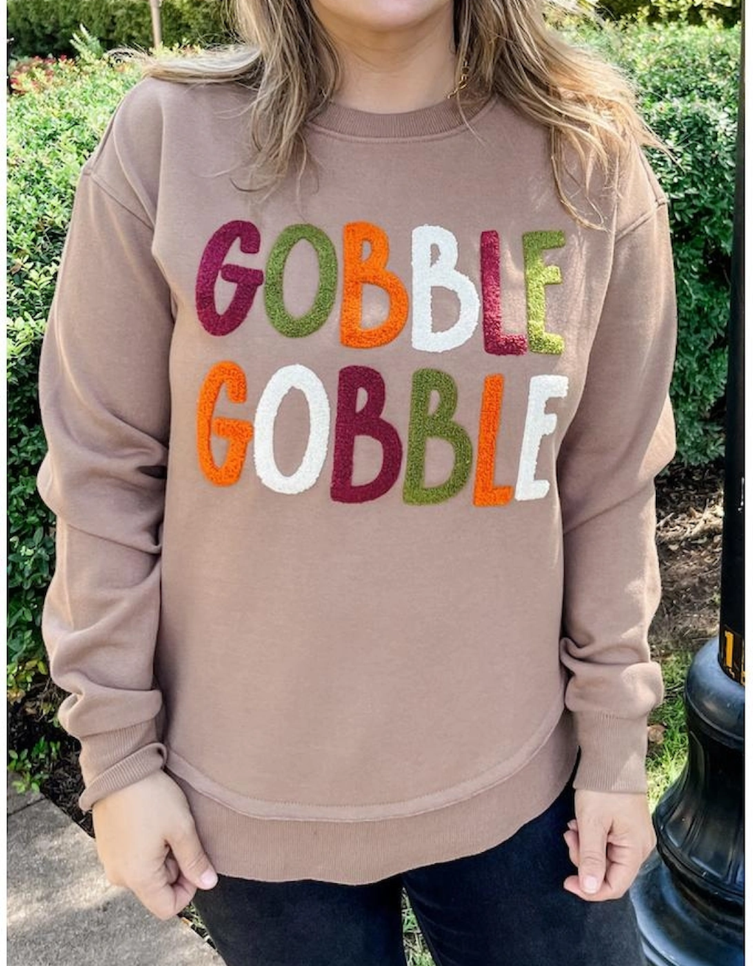 Dark Khaki GOBBLE Letter Graphic Thanksgiving Shift Sweatshirt