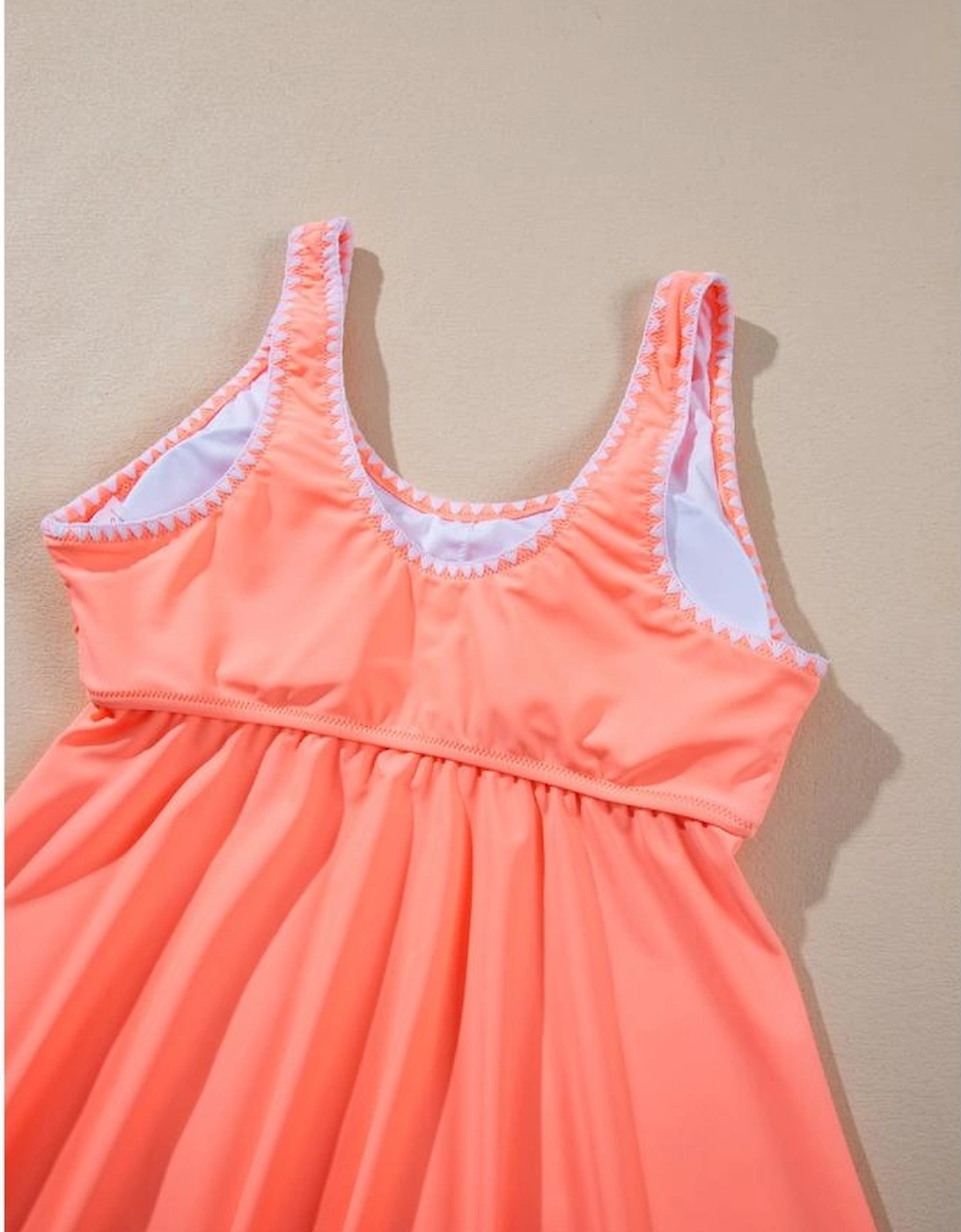 Fresh Salmon Contrast Trim Ruffled Peplum Top Tankini Swimsuit