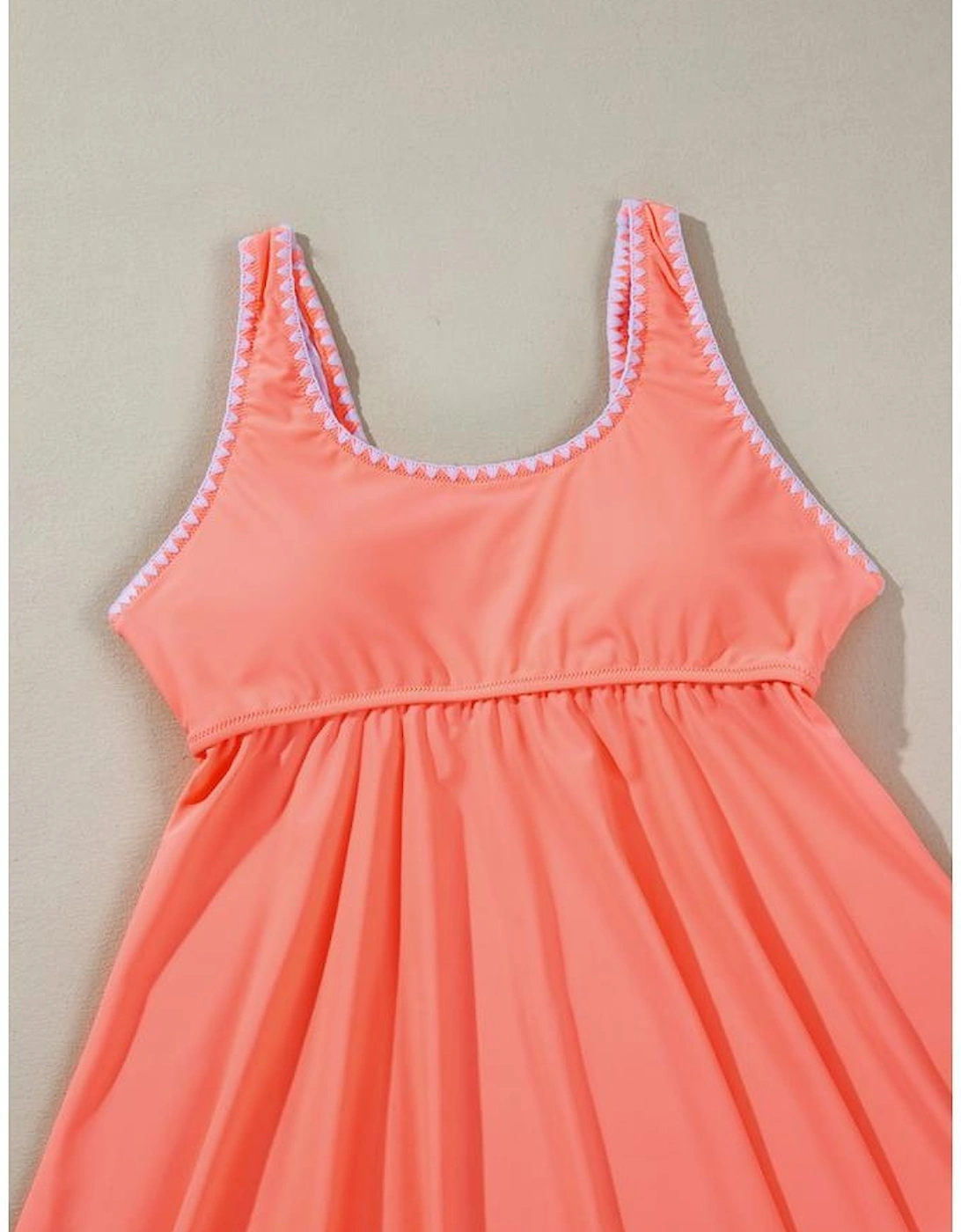 Fresh Salmon Contrast Trim Ruffled Peplum Top Tankini Swimsuit