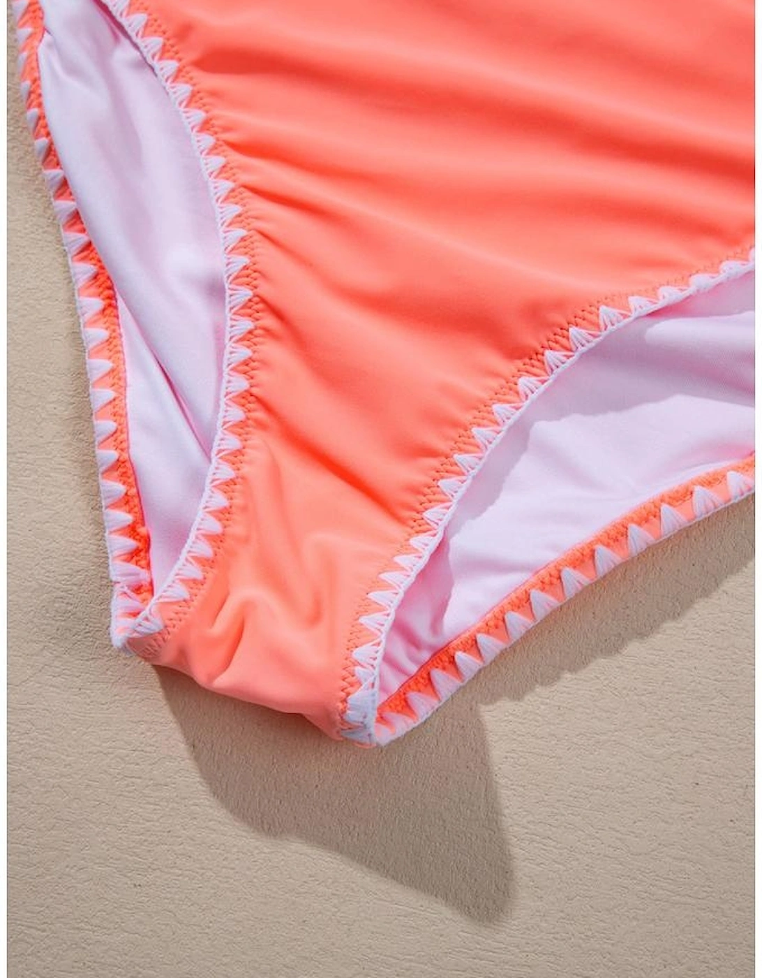 Fresh Salmon Contrast Trim Ruffled Peplum Top Tankini Swimsuit