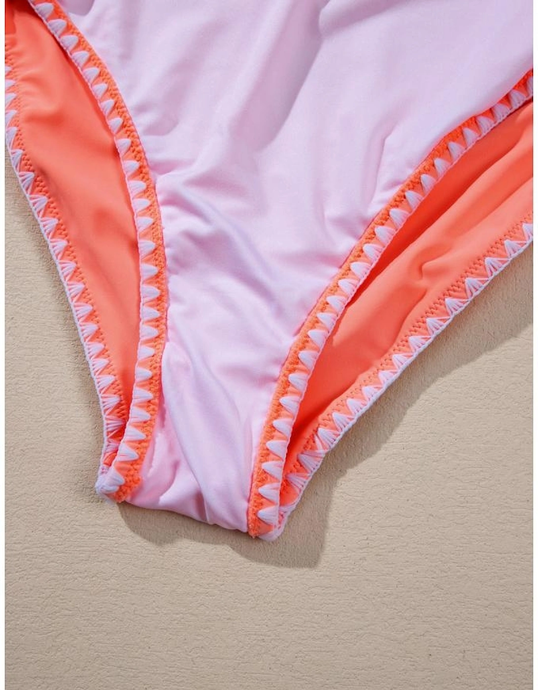 Fresh Salmon Contrast Trim Ruffled Peplum Top Tankini Swimsuit