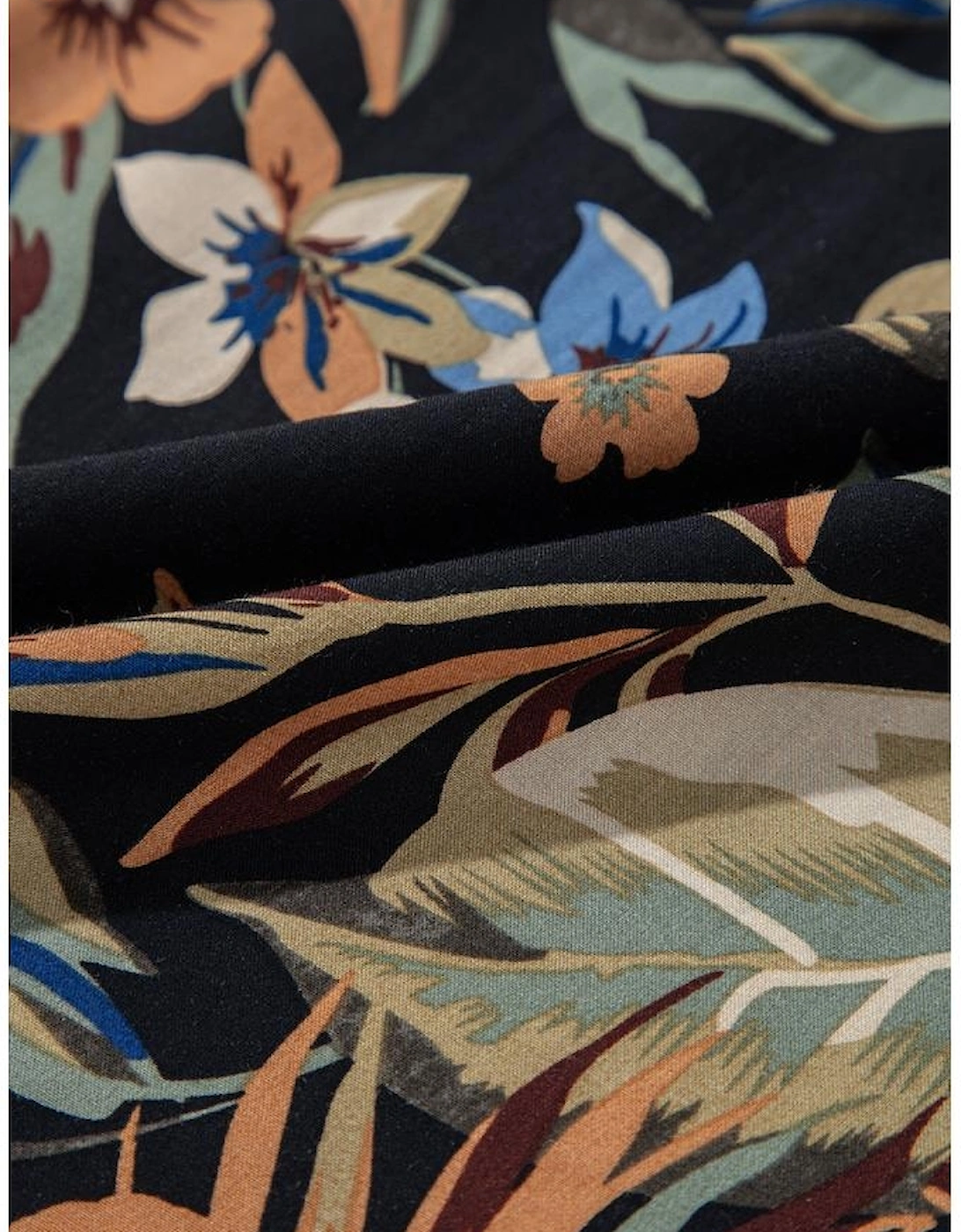 Multicolour Floral Shirred High Waist Wide Leg Pants with Tie