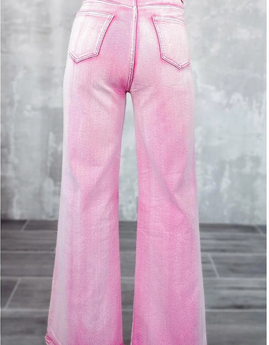 Pink High Waist Rhinestone Cutout Wide Leg Jeans