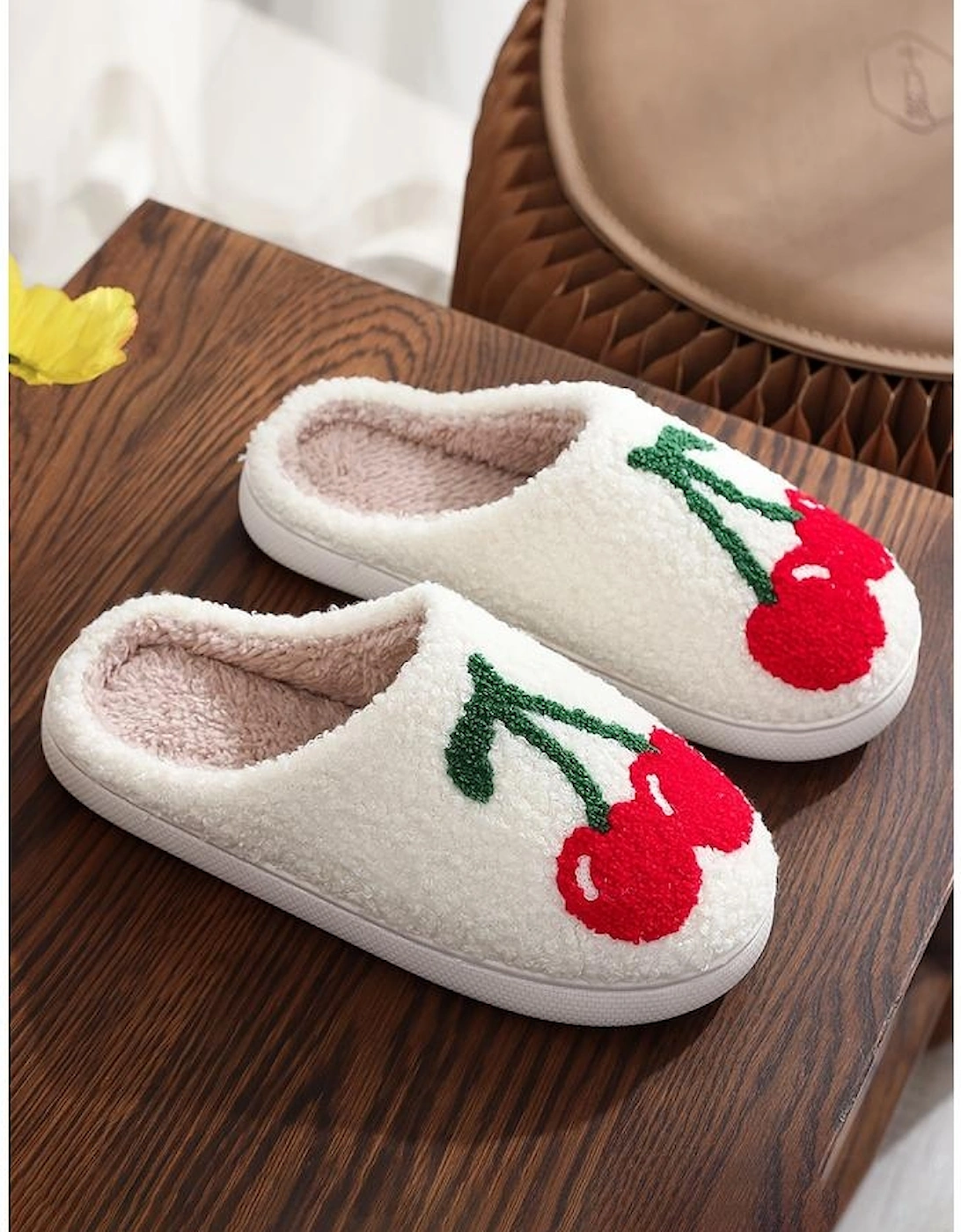 Azura Exchange White Cute Fruit Cherry Pattern Winter Plush Slippers, 8 of 7