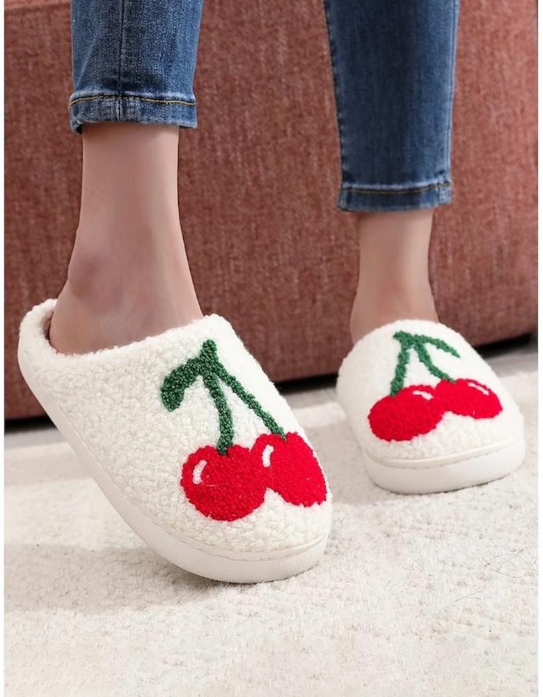 Azura Exchange White Cute Fruit Cherry Pattern Winter Plush Slippers