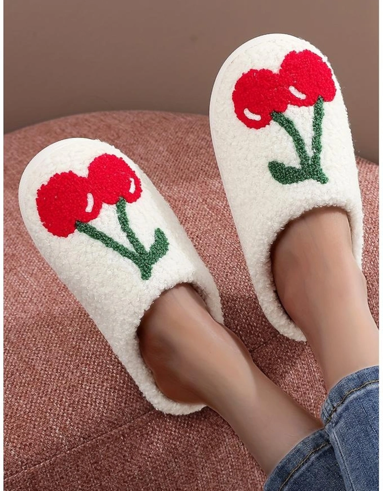 Azura Exchange White Cute Fruit Cherry Pattern Winter Plush Slippers