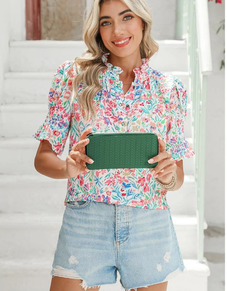 Blackish Green Woven Textured Zip Around Long Wallet