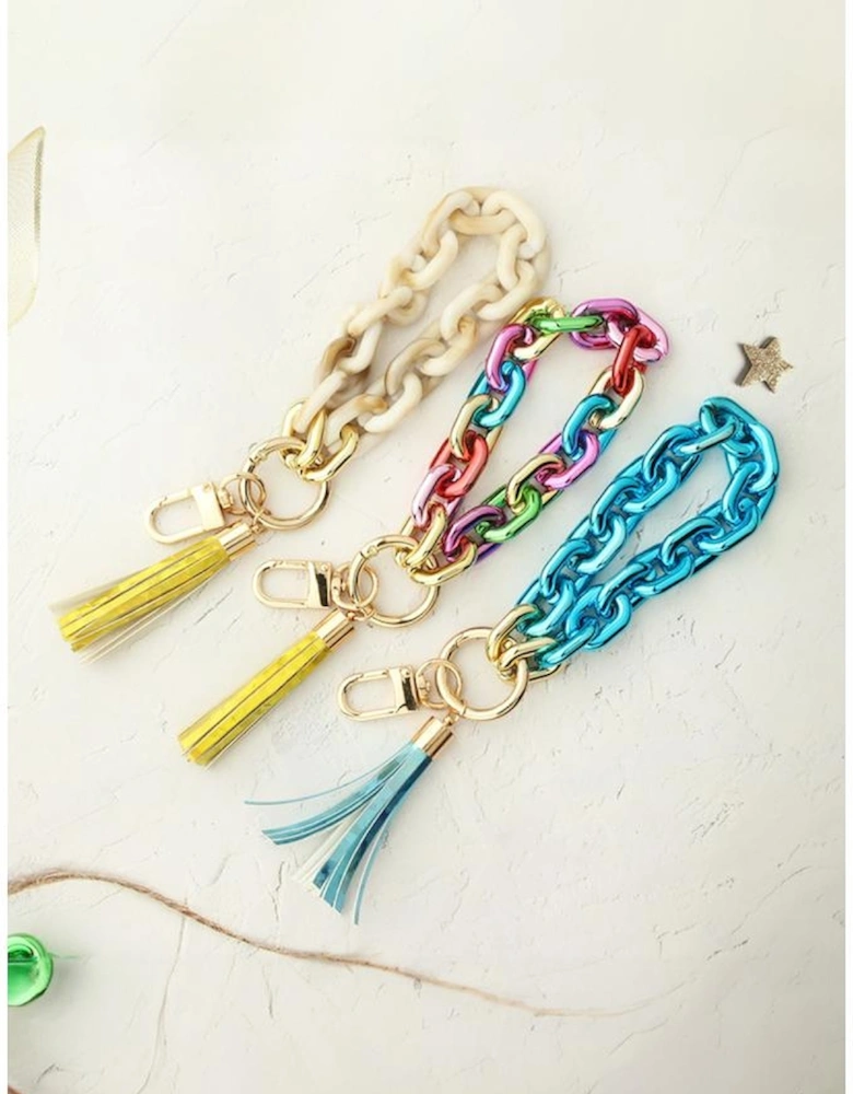 Festival Fuchsia Chain Design Tassel Key Ring