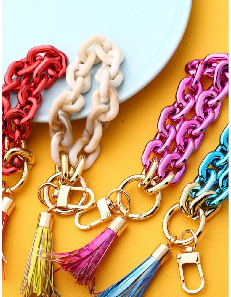 Festival Fuchsia Chain Design Tassel Key Ring