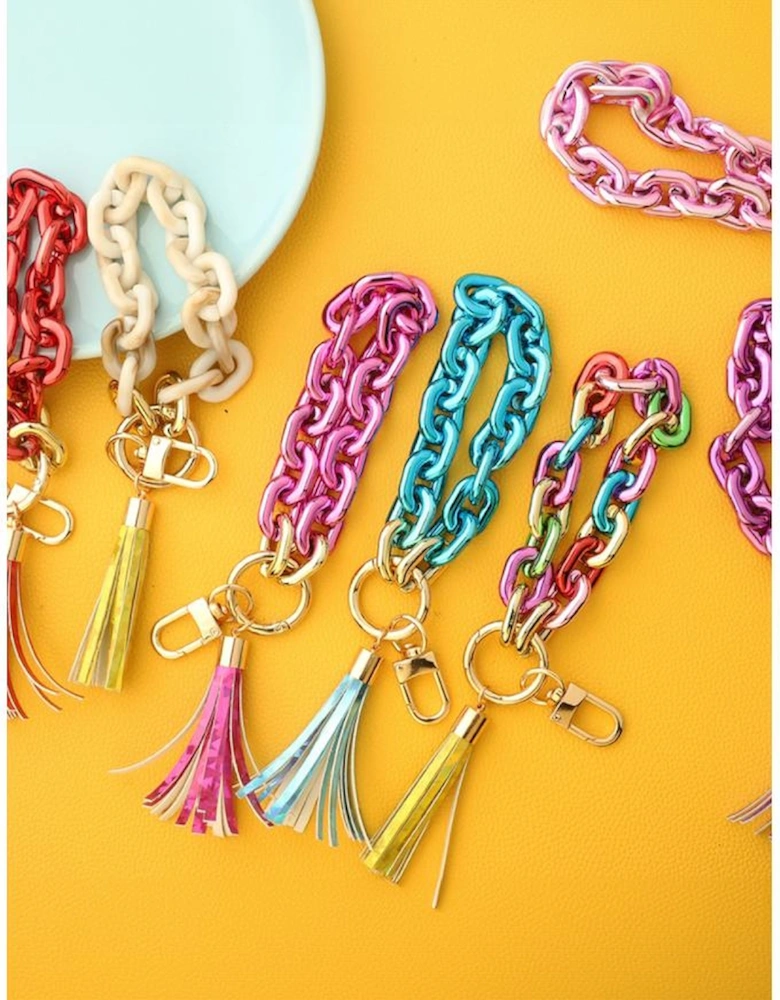 Festival Fuchsia Chain Design Tassel Key Ring