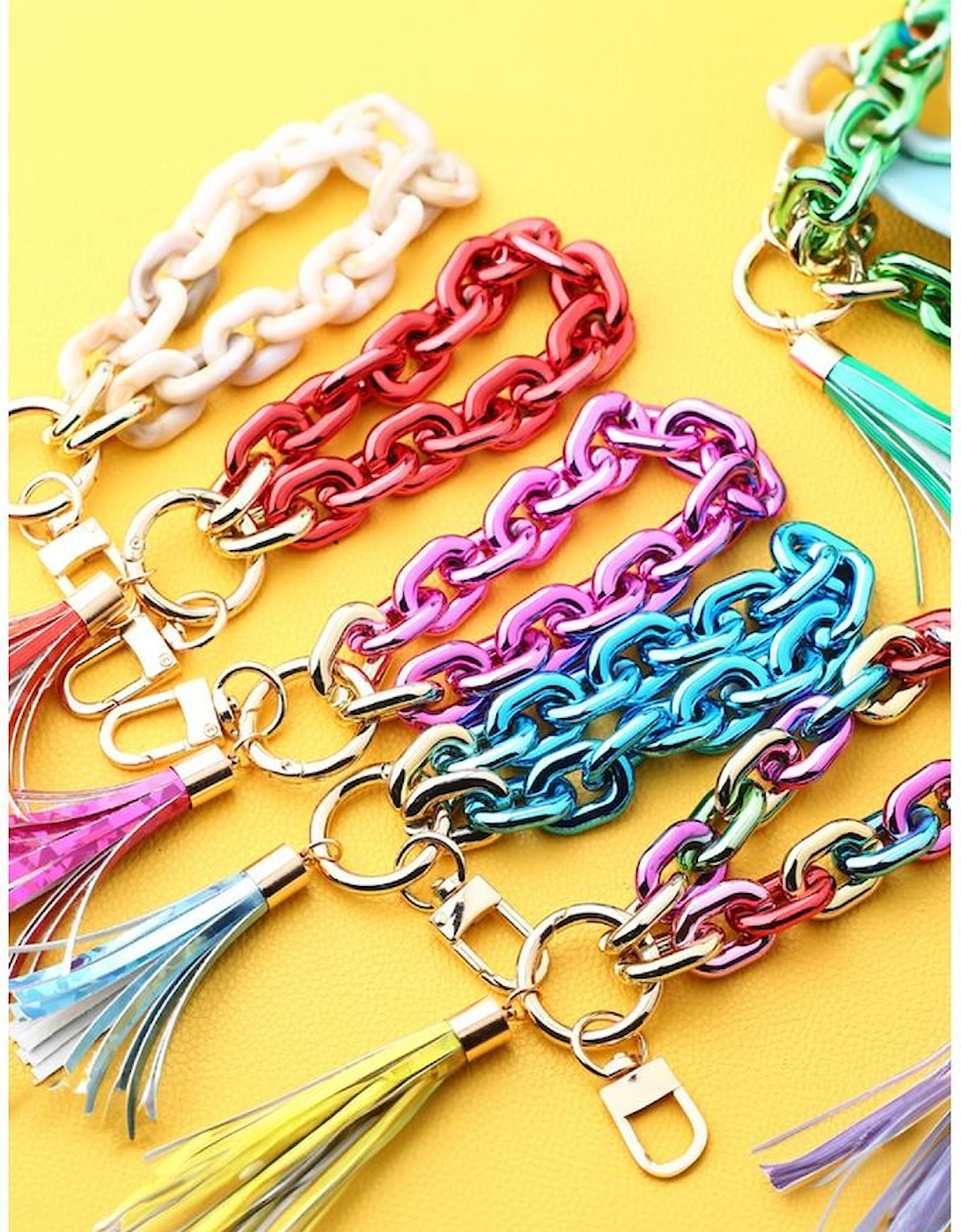 Festival Fuchsia Chain Design Tassel Key Ring
