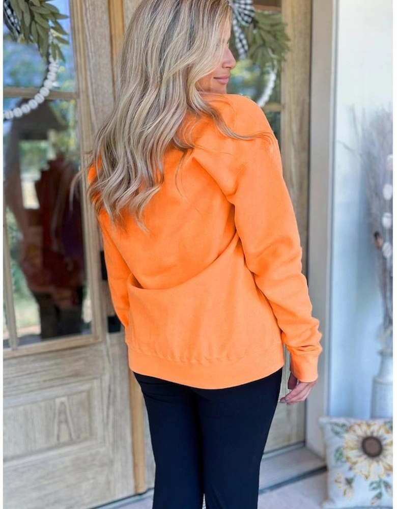 Grapefruit Orange Spooky Graphic Halloween Crew Neck Holiday Sweatshirt