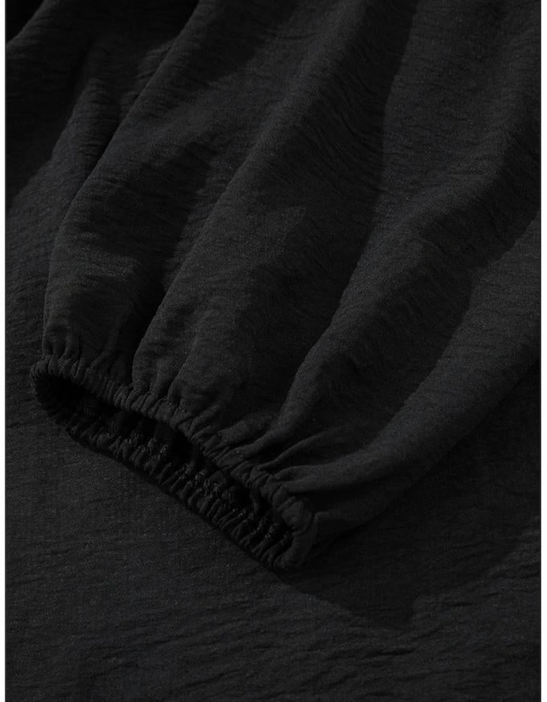 Black Bow Tie Neck 3/4 Sleeve Casual Blouse