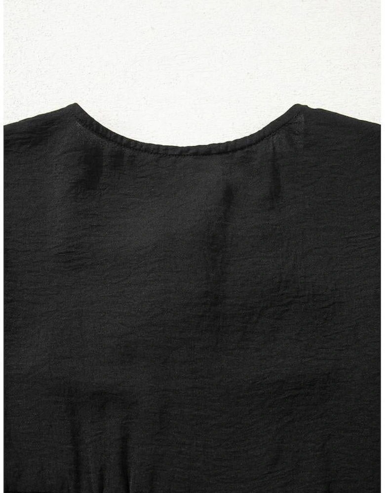 Black Bow Tie Neck 3/4 Sleeve Casual Blouse