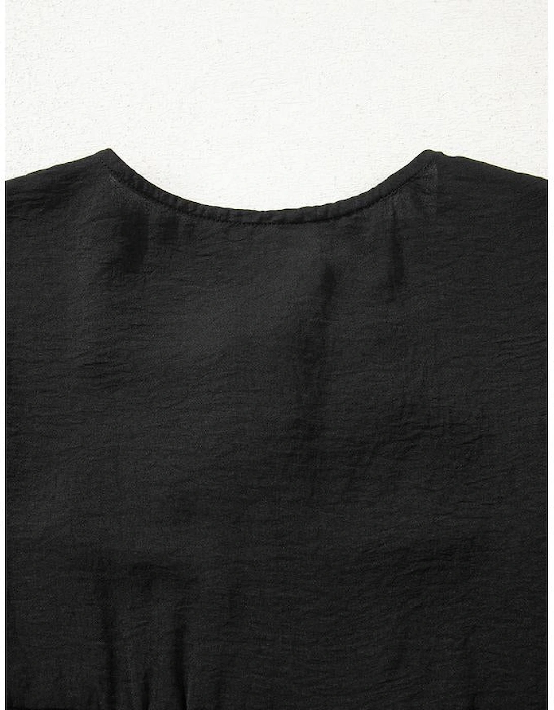 Black Bow Tie Neck 3/4 Sleeve Casual Blouse