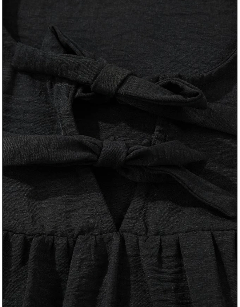 Black Bow Tie Neck 3/4 Sleeve Casual Blouse