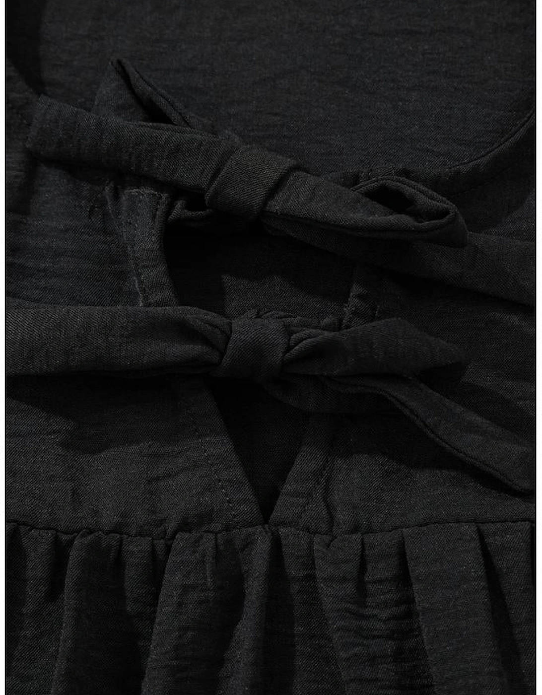 Black Bow Tie Neck 3/4 Sleeve Casual Blouse