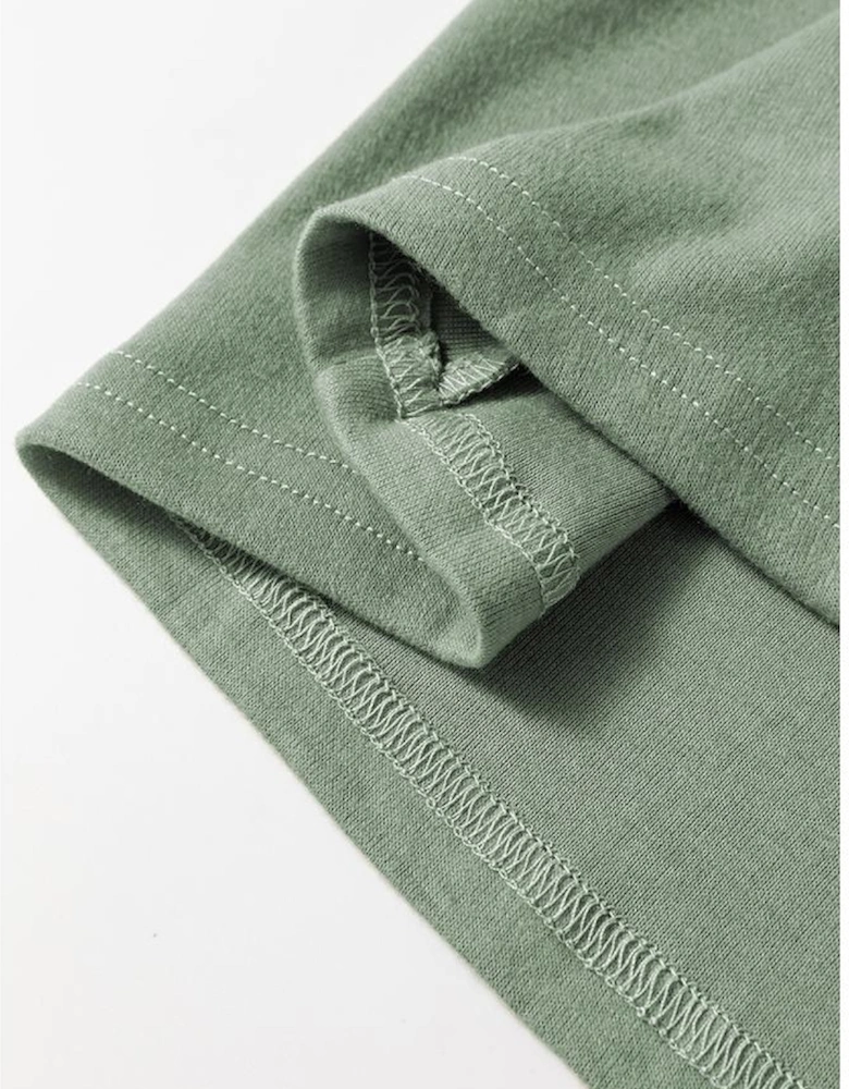 Grass Green Seam Detail Lace Contrast Cuffs Raglan Sleeve Top