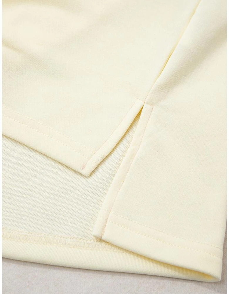 Yellow Cream Raw Seam Color Block Patchwork Plus Size V Neck Pullover