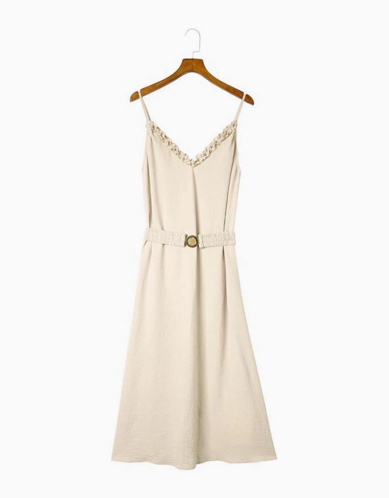 Apricot V Neck Sleeveless Maxi Dress with Elastic Belt
