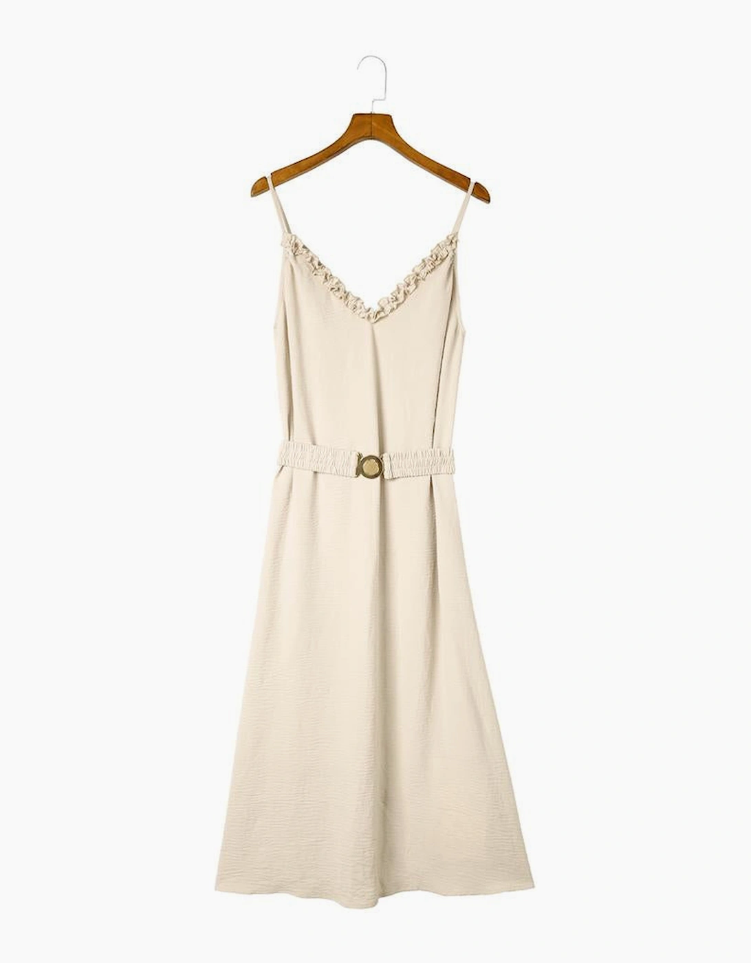 Apricot V Neck Sleeveless Maxi Dress with Elastic Belt