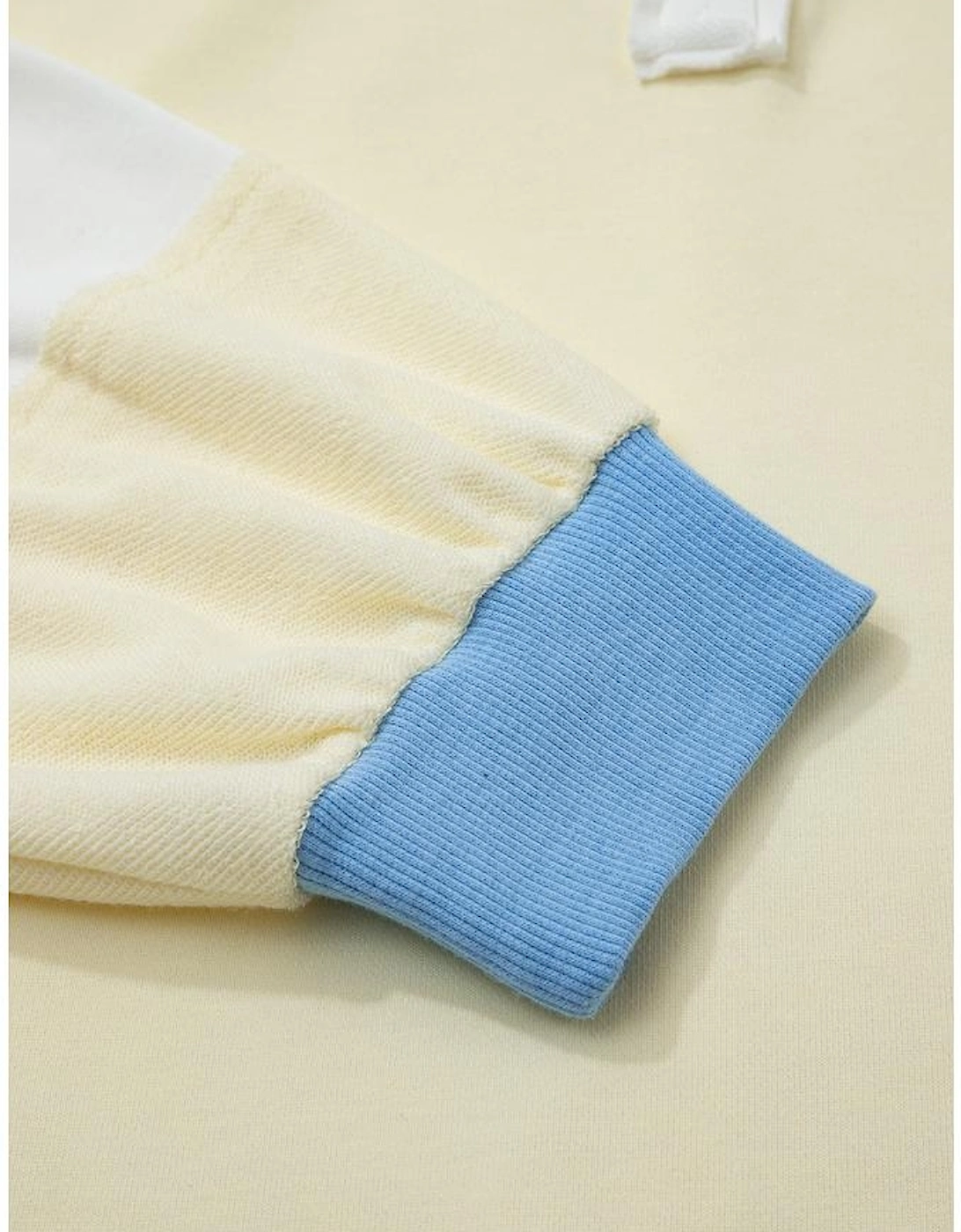 Yellow Cream Raw Seam Color Block Patchwork Plus Size V Neck Pullover