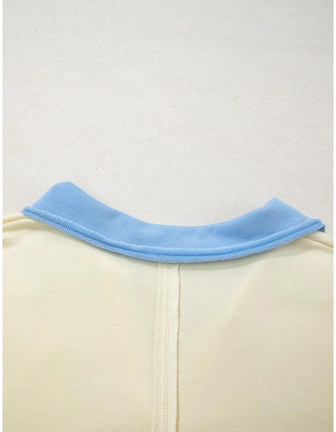 Yellow Cream Raw Seam Color Block Patchwork Plus Size V Neck Pullover