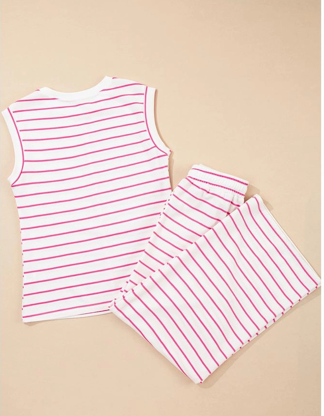 Rose Stripe Casual Wide Leg 2pcs Pants Set