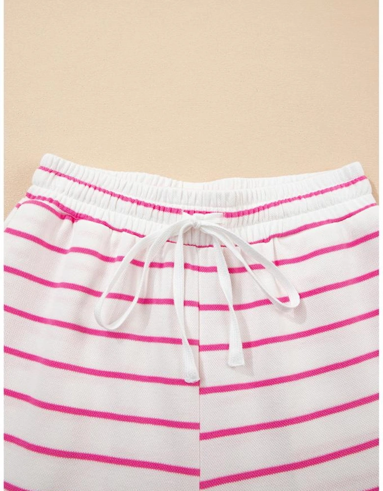 Rose Stripe Casual Wide Leg 2pcs Pants Set