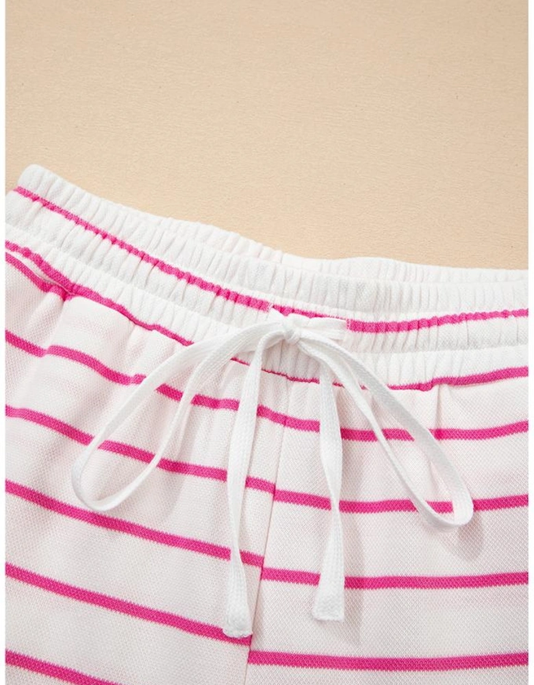 Rose Stripe Casual Wide Leg 2pcs Pants Set