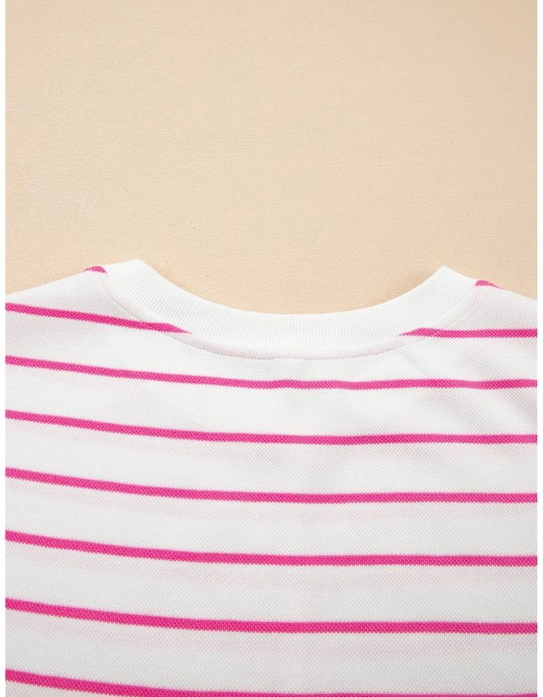 Rose Stripe Casual Wide Leg 2pcs Pants Set