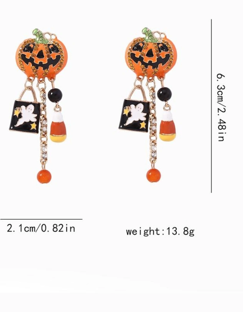 Orange Halloween Rhinestone Pumpkin Ghost Tassel Earrings