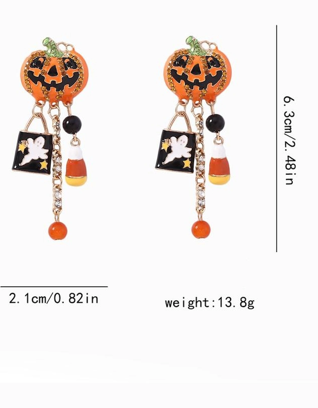 Orange Halloween Rhinestone Pumpkin Ghost Tassel Earrings