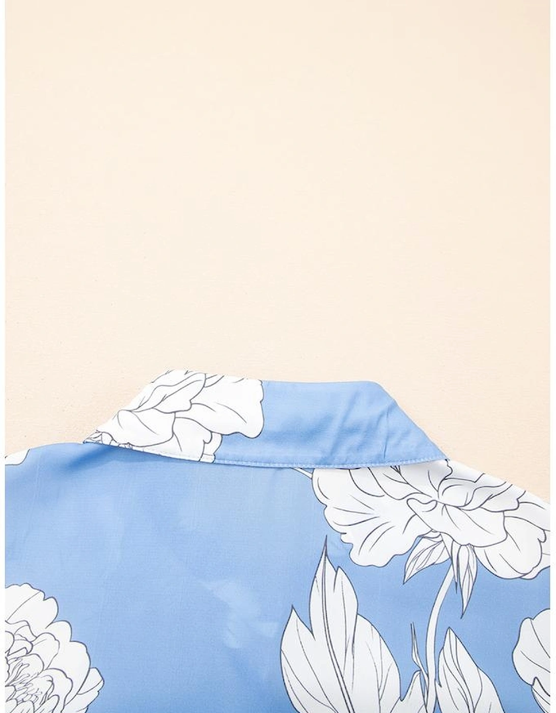 Sky Blue Floral Print Button Up Pleated Detail Puff Sleeve Shirt