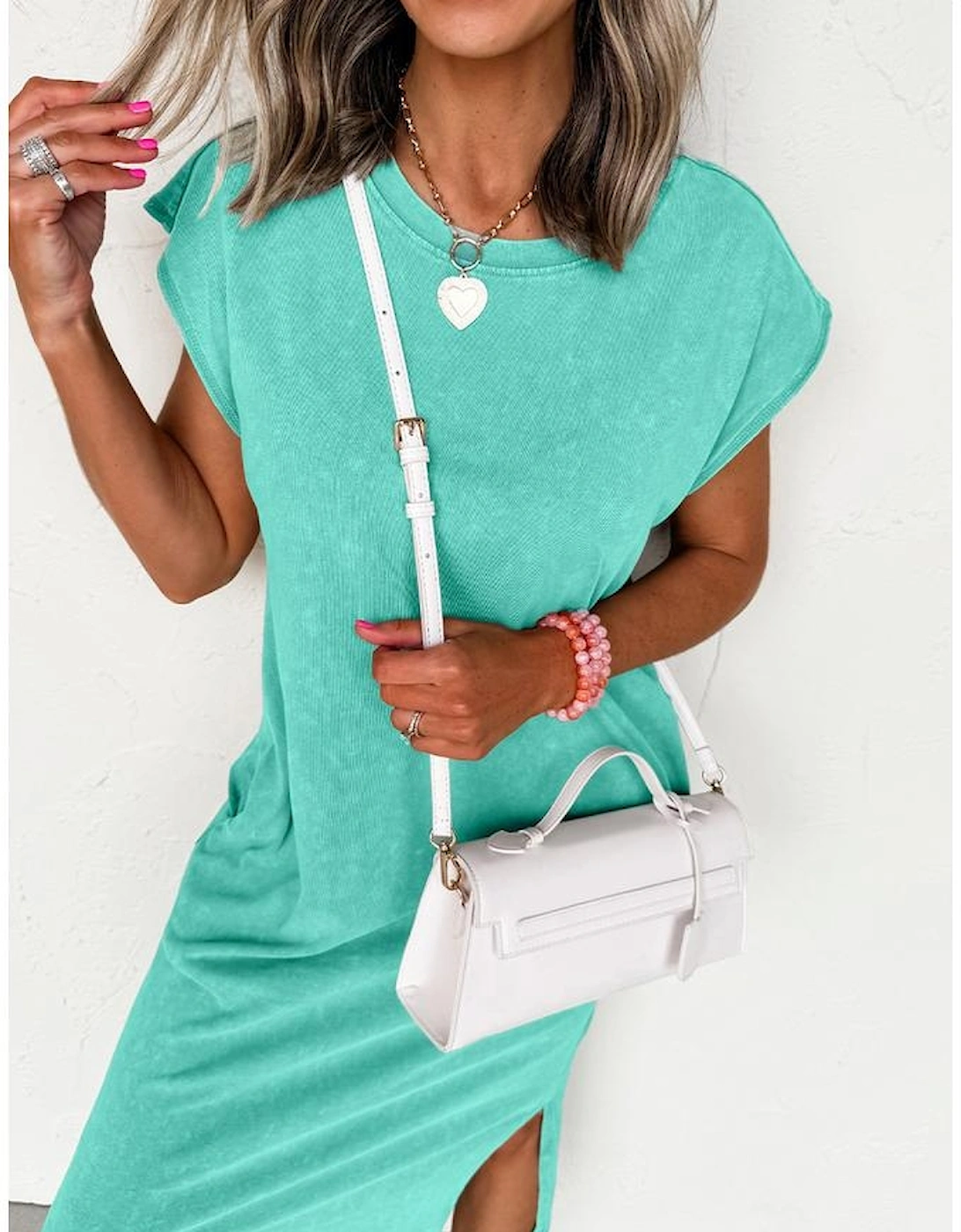 Clearly Aqua Mineral Wash Pocketed T-shirt Long Dress