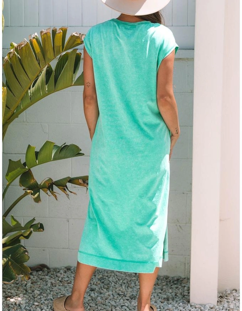 Clearly Aqua Mineral Wash Pocketed T-shirt Long Dress