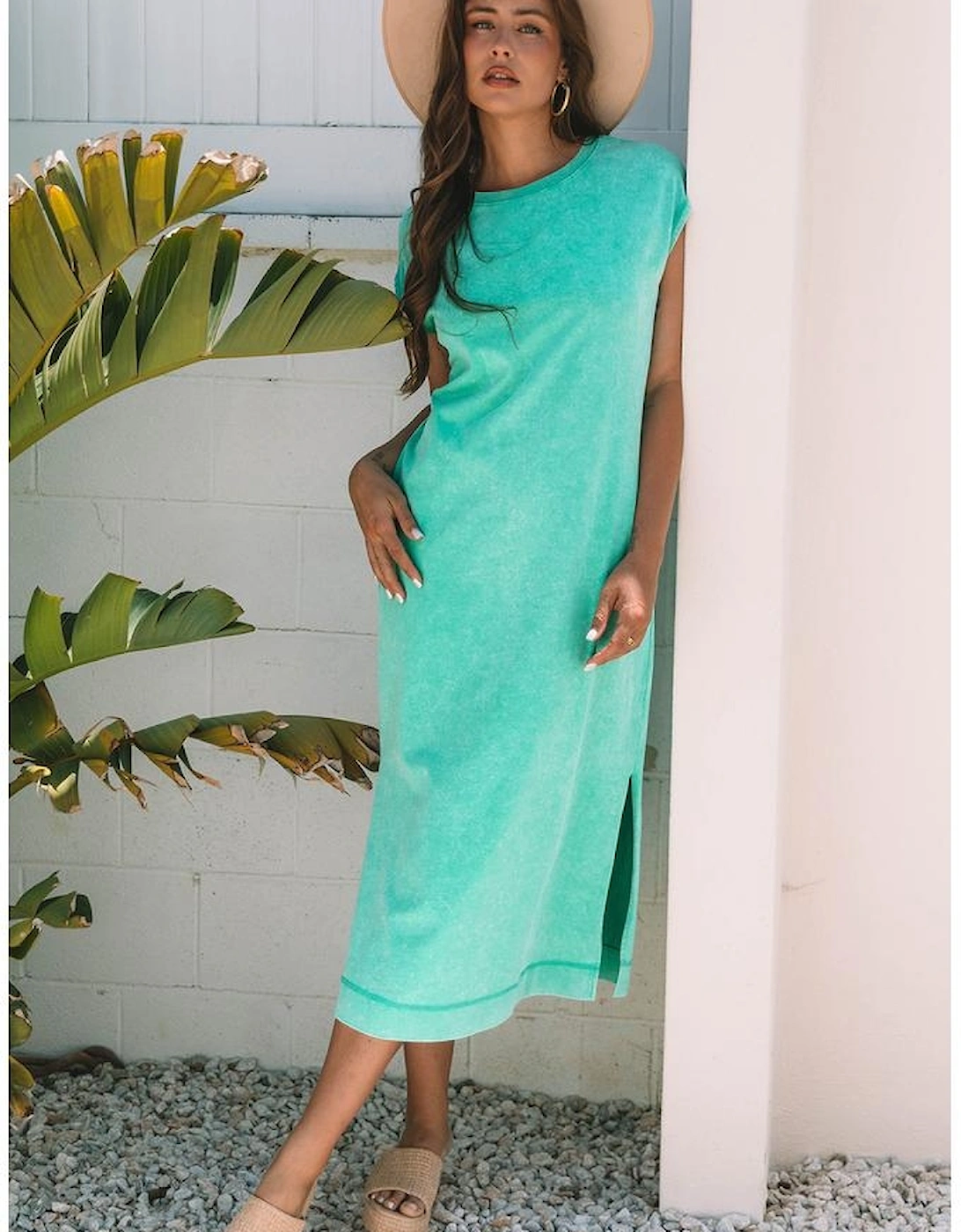 Clearly Aqua Mineral Wash Pocketed T-shirt Long Dress