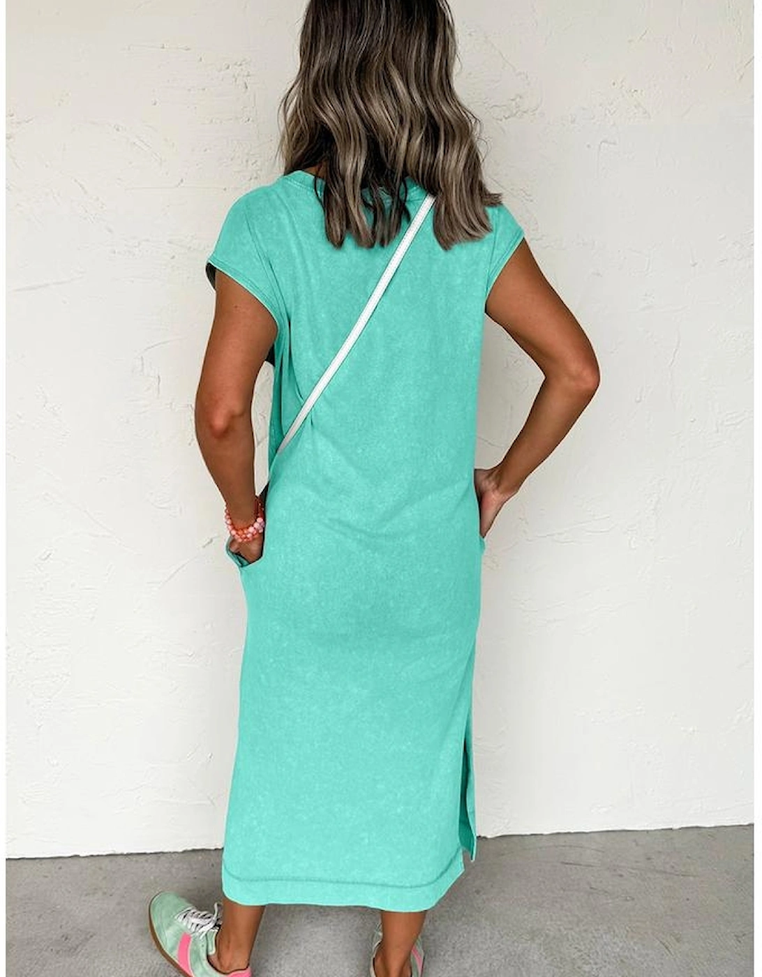 Clearly Aqua Mineral Wash Pocketed T-shirt Long Dress