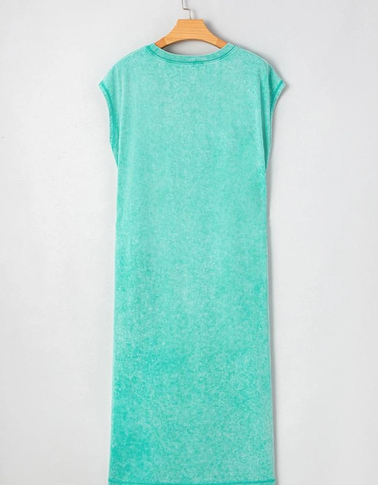 Clearly Aqua Mineral Wash Pocketed T-shirt Long Dress