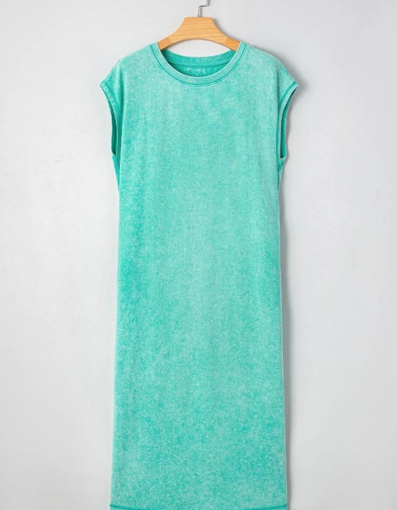 Clearly Aqua Mineral Wash Pocketed T-shirt Long Dress