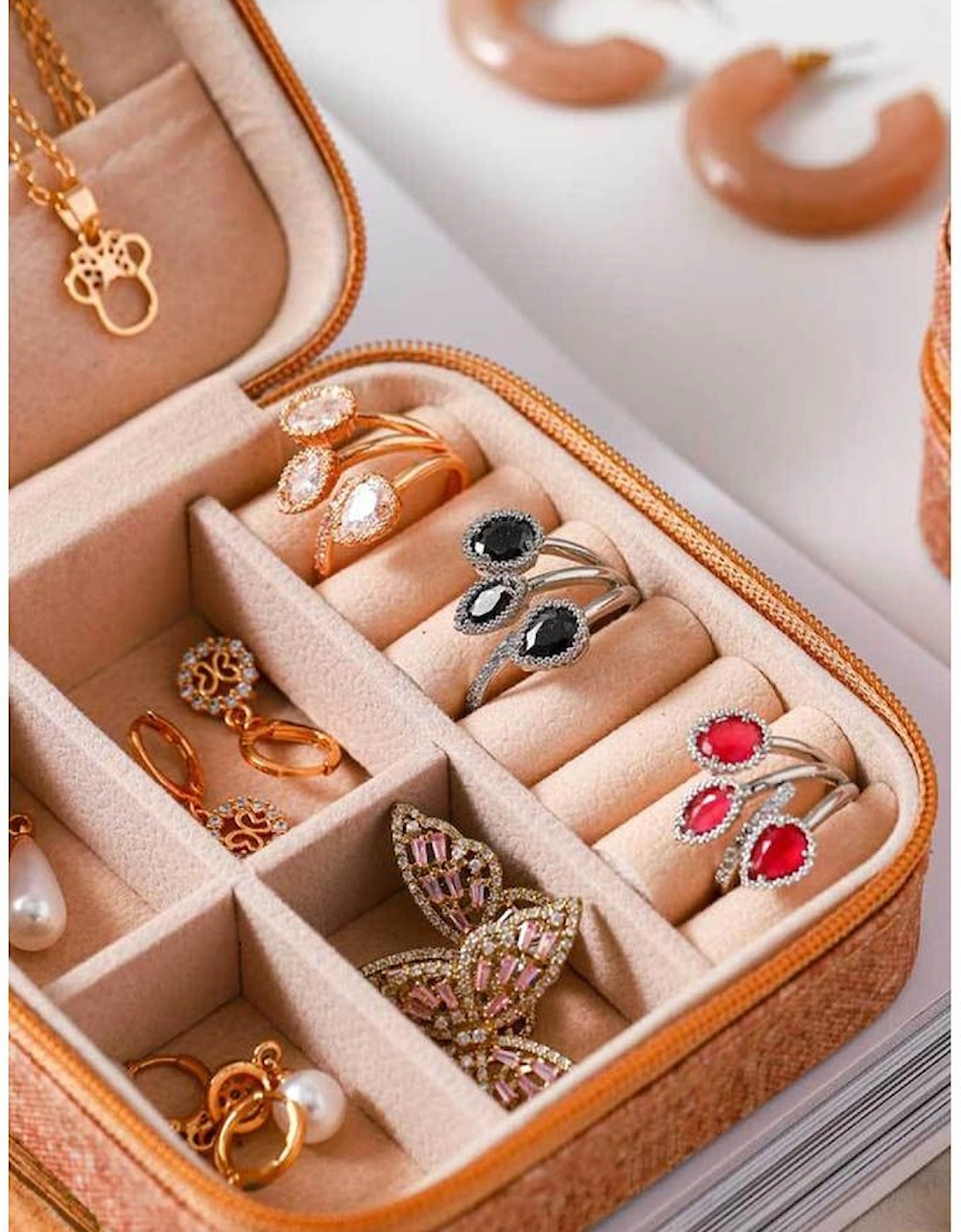 Azura Exchange Camel Retro Floral Print Portable Square Jewelry Box, 9 of 8