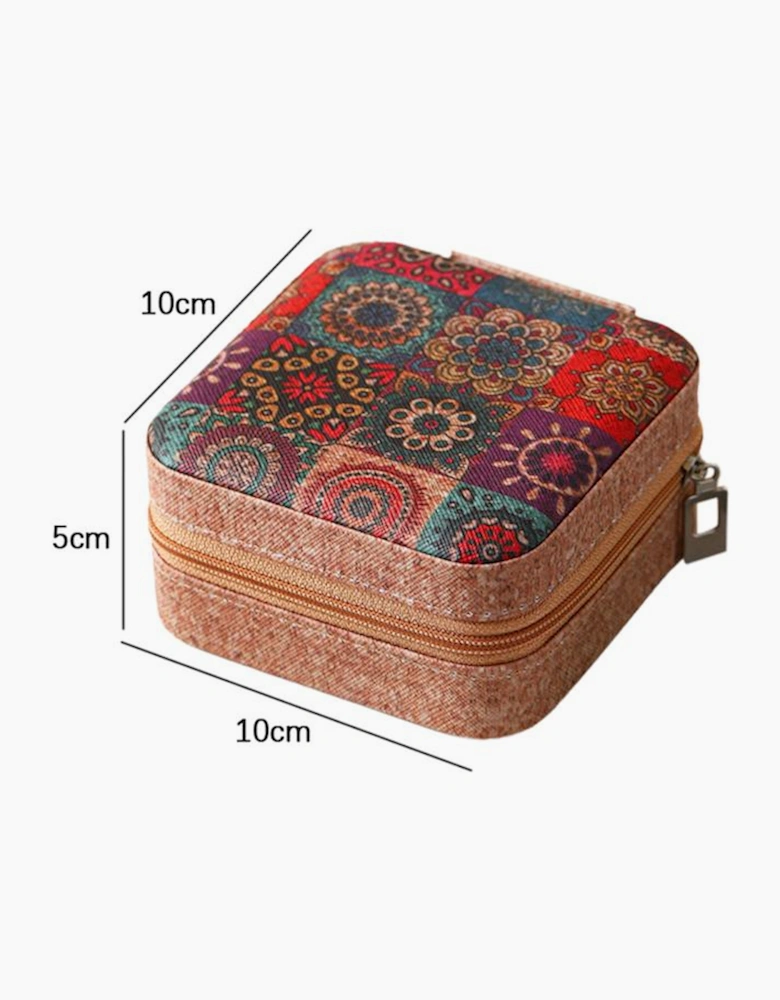 Azura Exchange Light French Beige Retro Floral Print Portable Square Jewelry Box