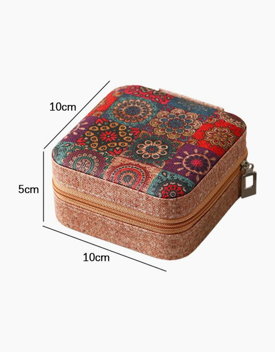 Azura Exchange Light French Beige Retro Floral Print Portable Square Jewelry Box