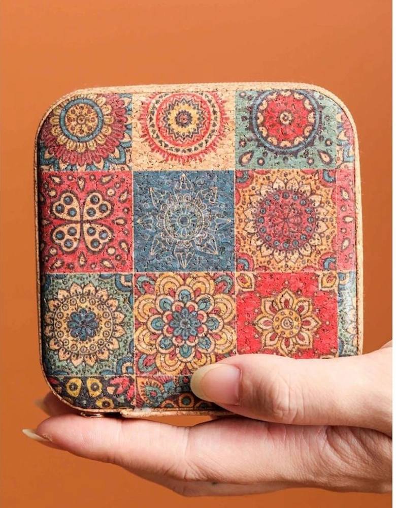 Azura Exchange Light French Beige Retro Floral Print Portable Square Jewelry Box