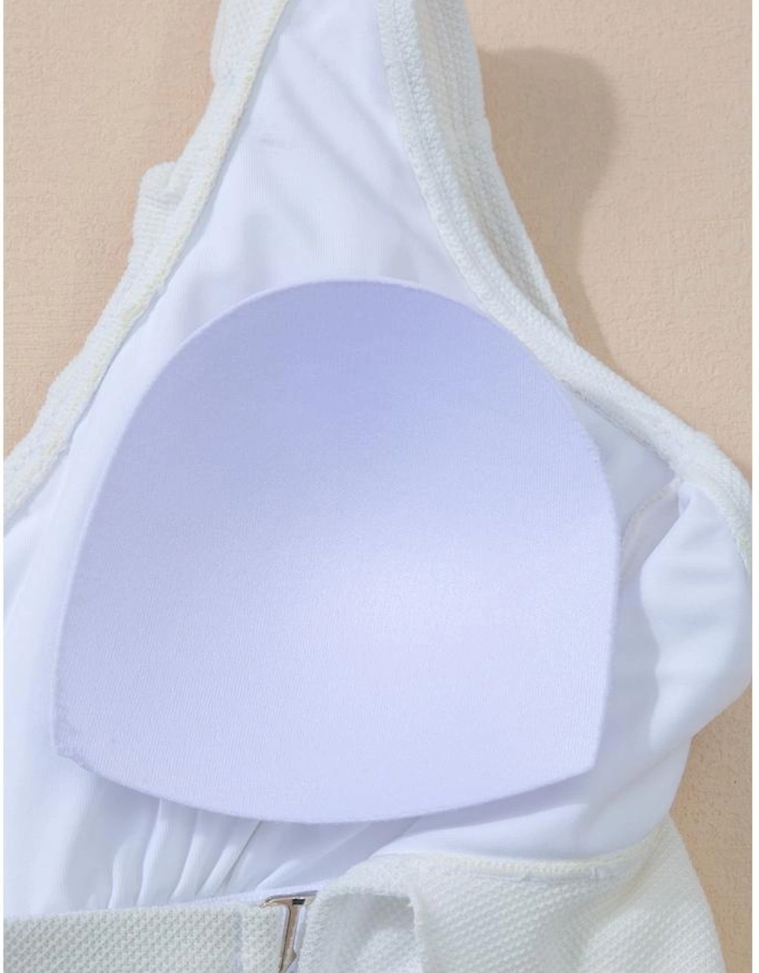 White Asymmetric Ruffle Trim Tie Waist One Piece Swimsuit